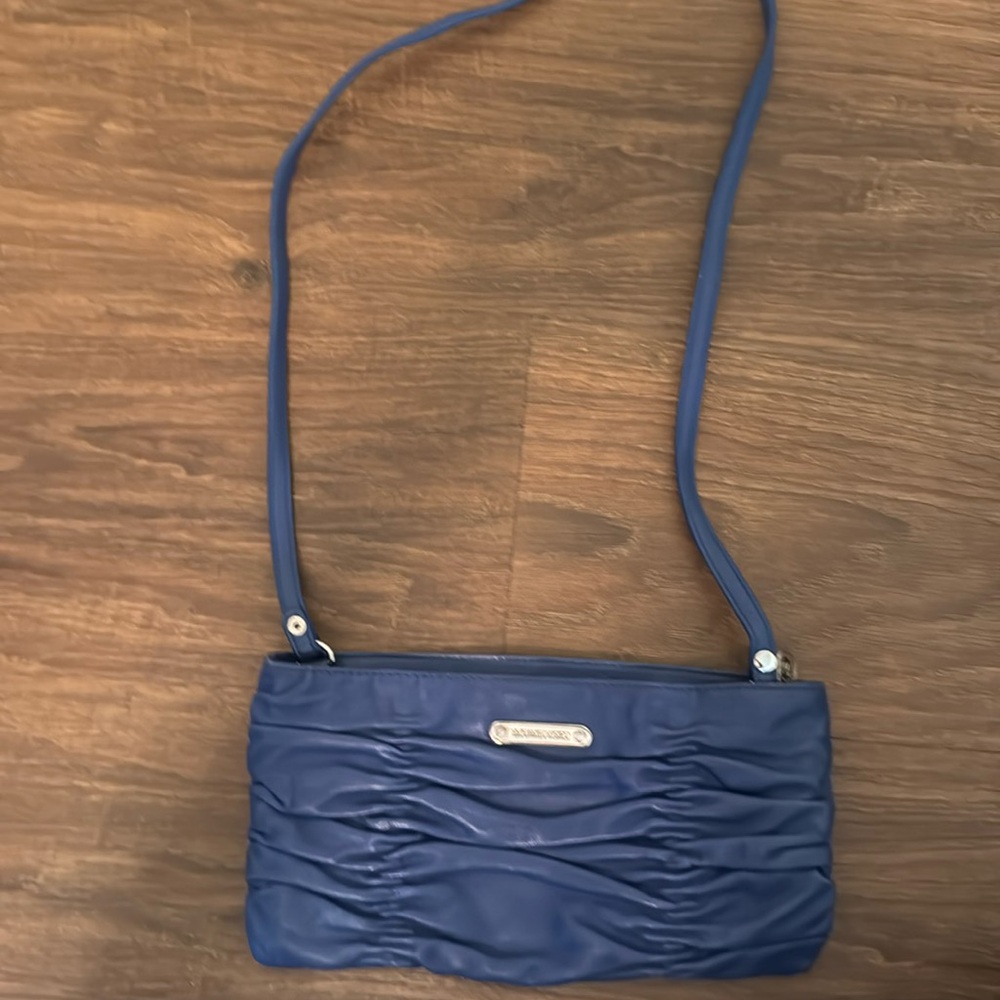 Michael Kors Blue/Silver Trim Ruched Leather Clutch Shoulder Bag.